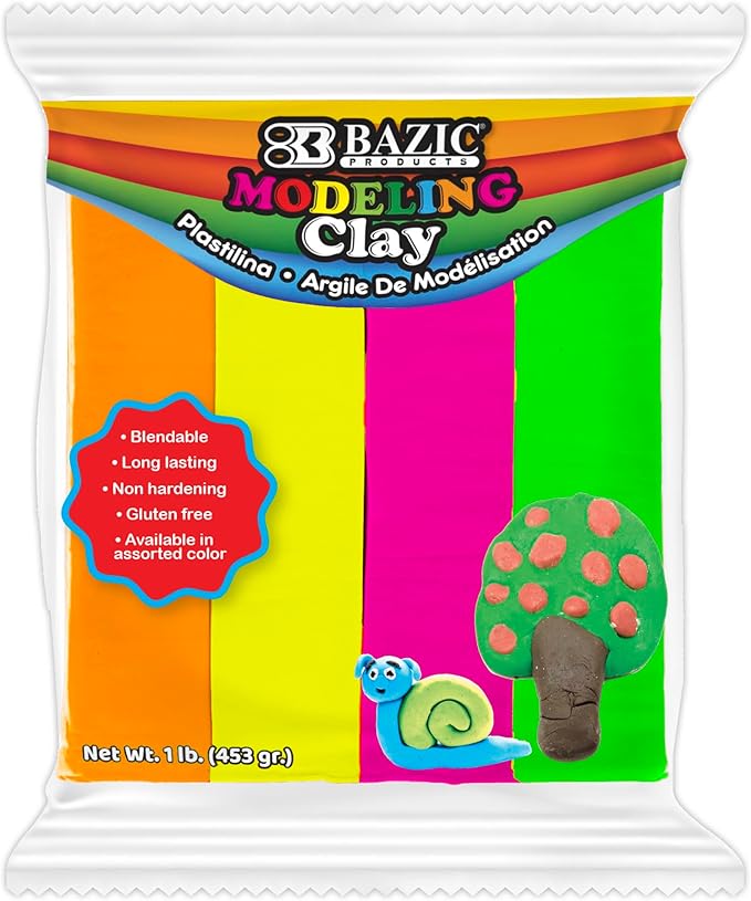 BAZIC Modeling Clay Neon Color 1 LB, Modeling Dough Non Toxic Gift for Artist Kids, Bulk for Classroom, 1-Pack