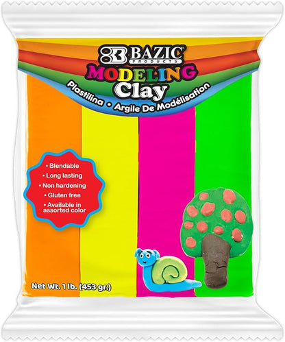 BAZIC Modeling Clay Neon Color 1 LB, Modeling Dough Non Toxic Gift for Artist Kids, Bulk for Classroom, 24-Pack