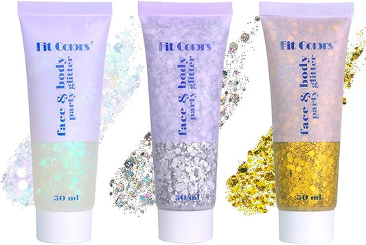 Hair Face Body Glitter Set for Women, White Silver Gold Holographic Mermaid Sequins Chunky Glitter Makeup for Music Festival Rave Accessories, Running, Wedding, Prom, Carnivals