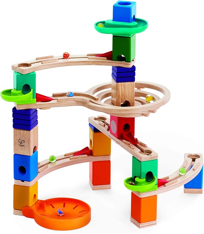 Hape Quadrilla Cliffhanger Wooden Marble Run Blocks | Marble Maze Run Set, Early Educational STEM Development Building Toys for Kids, Multicolor, Model:E6020