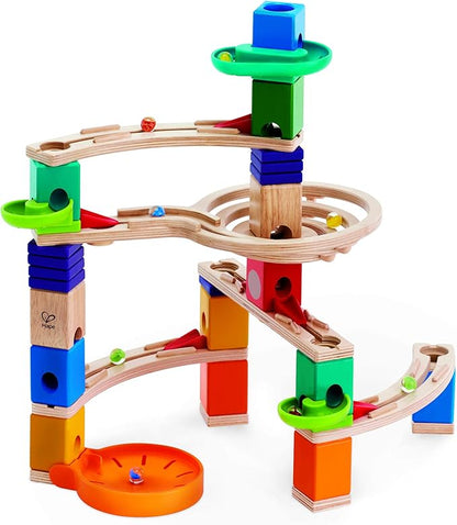 Hape Quadrilla Cliffhanger Wooden Marble Run Blocks | Marble Maze Run Set, Early Educational STEM Development Building Toys for Kids, Multicolor, Model:E6020