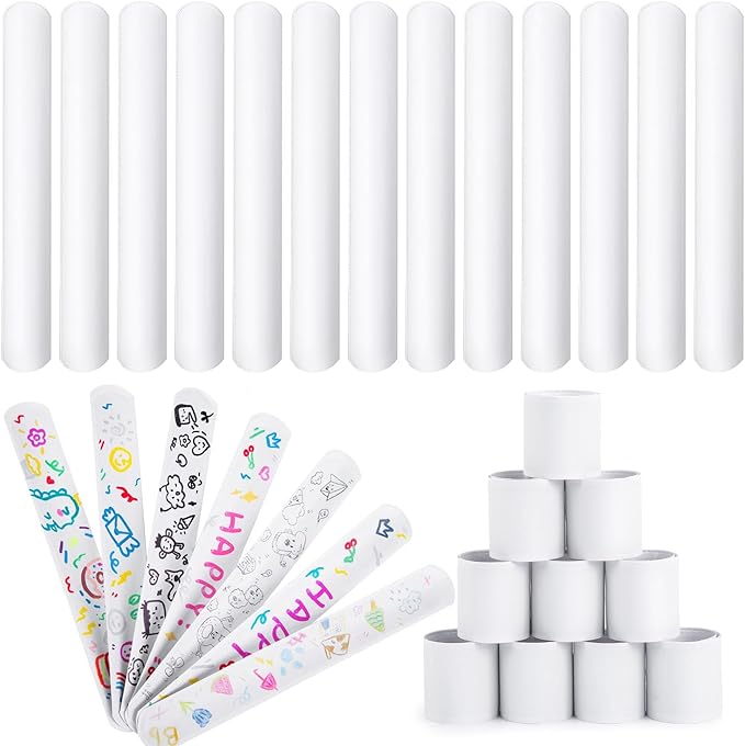 LovesTown 48PCS Slap Bracelets White, Party Slap Bracelets DIY Wrist Bands Bulk Blank Snap Band for Kids Birthday Party Favors School Crafts