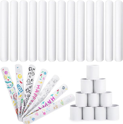 LovesTown 48PCS Slap Bracelets White, Party Slap Bracelets DIY Wrist Bands Bulk Blank Snap Band for Kids Birthday Party Favors School Crafts