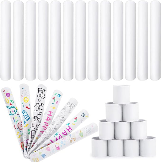 LovesTown 48PCS Slap Bracelets White, Party Slap Bracelets DIY Wrist Bands Bulk Blank Snap Band for Kids Birthday Party Favors School Crafts