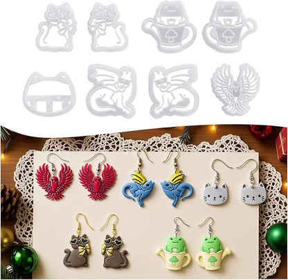 8 Pack Easter Polymer Clay Cutters - Keychain Clay Cutters-Eagle/Cat Head/Party Cat/Dragon/Frog Shapes, Polymer Clay Molds for Earrings & Jewelry Making Supplies-Mother‘s Day Gift