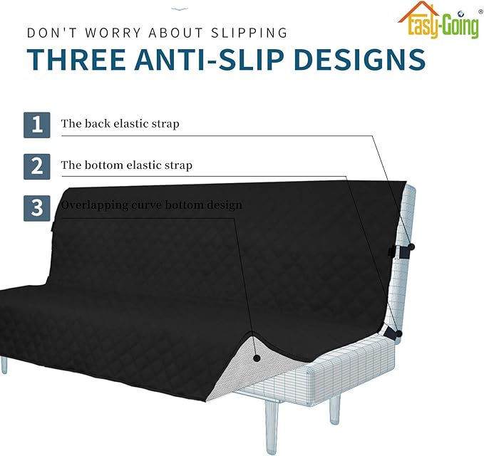 Easy-Going Sofa Slipcover Futon Cover Waterproof Couch Cover Furniture Protector Cover Pets Covers Whole Fabric No Stitching Non-Slip Fabric Pets Kids Children Dog Cat (Futon, Black)