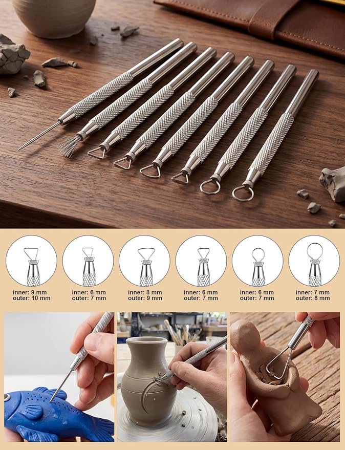 14Pcs Clay Sculpting Tools Kit, Ceramic Clay Ball Stylus Dot Painting Tools, Air Dry Clay Tools Set for Carving, Dotting, Embossing, Shaping, Molding, Pottery Crafts, Nail Art, Rhinestone, Rock