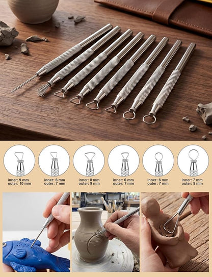 14Pcs Clay Sculpting Tools Kit, Ceramic Clay Ball Stylus Dot Painting Tools, Air Dry Clay Tools Set for Carving, Dotting, Embossing, Shaping, Molding, Pottery Crafts, Nail Art, Rhinestone, Rock