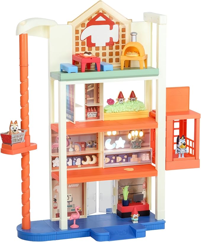 Bluey Hammerbarn Shopping Playset, 4 Level, 22" Tall Playset with Working Lift and Trolley Return, Including Lights and 45+ Sounds