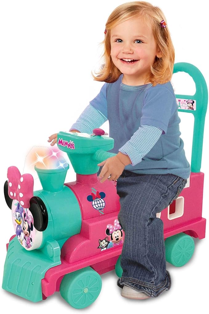 Kiddieland Disney Minnie Mouse Play n' Sort Activity Train Ride-On with Lights, Sounds, Shape Sorter, Storage Seat, Push Handle, Ages 12–36 Months, Toddler Indoor Toy for Motor Skills