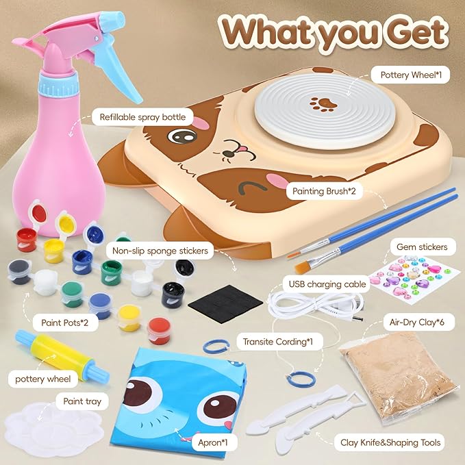 Skirfy Pottery Wheel for Kids-Clay Sculpting Tools & Painting Kit,DIY Kits Clay Maker for Beginners with 6 Packs Clays,Easter Birthday Gift for Kids Toys for Boys,Art&Crafts Kits for Kids Ages 8-12