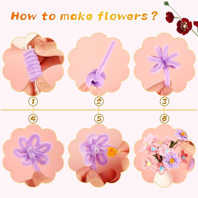 Pipe Cleaners Craft, 100Pcs Pipe Cleaners Supplies for Flower Making, Chenille Stems Pipe Cleaners for Festivals DIY Hand Arts Decorations Making/Light Pink