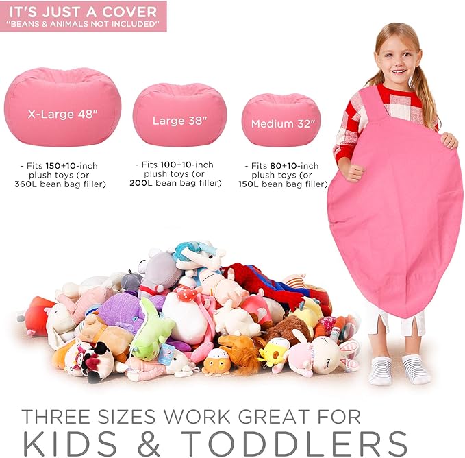 Aubliss Stuffed Animal Bean Bag Storage Chair (Solid Pink, X-Large (48''))