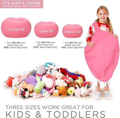 Aubliss Stuffed Animal Bean Bag Storage Chair (Solid Pink, X-Large (48''))
