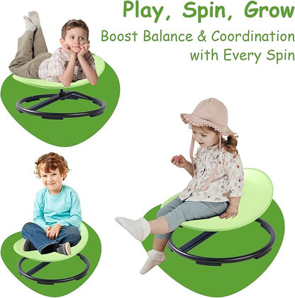 Kids Sensory Swivel Chair - Round Spinning Chair Seat for Balance, Coordination - Sensory Therapy Stool for Kids with Autism & ADHD - Active Indoor Play Chair for Home & Classroom (Green)