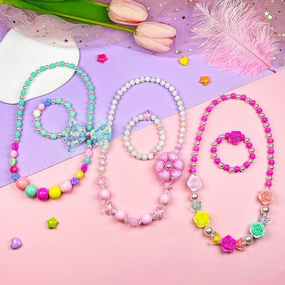 Necklaces and Bracelets for Girls, Little Girl Princess Pretend Play and Dress Up Jewelry Set, Party Favors Jewelry for Kids, Little Princess Jewelry Gift, 6 Sets