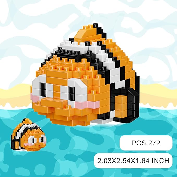 Marine Animals Building Blocks Sets Mini Building Blocks Ocean Animal Sea Creatures Building Blocks Set Mini Building Blocks Toys STEM Gifts for Kids Adult(Clownfish)