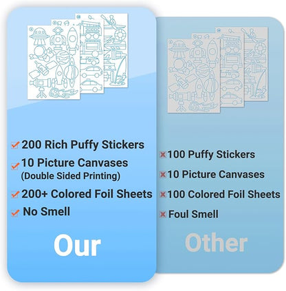 SOOVSY 200 Sheets Space Vehicles Foil Art Fun Kit for Kids, Foil Art for Kids, No Mess Art Crafts Kit DIY Creative Activity Birthday Gift Children Travel Toys for 4 5 6 7 8 9 Years Old Girls Boys