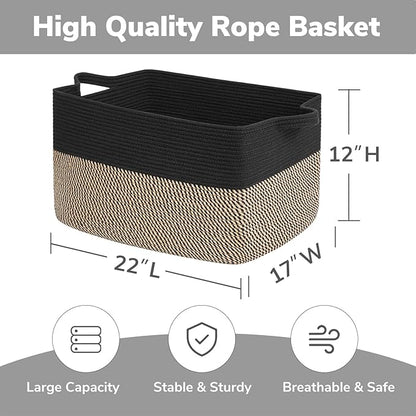 Goodpick Large Blanket Basket, 22" x 17" x 12" Wicker Storage Baskets for Organizing, Rectangle Nursery Basket for Toys Storage, Dirty Clothes Baskets for Living Room, Bedroom
