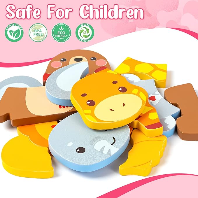 Wooden Puzzles for Toddlers 1-3, 4 Pack Wooden Puzzles with Animals Design, Birthday Gift for Boys Girls, Kids Party Favors Gifts - Educational Preschool Classroom Toys