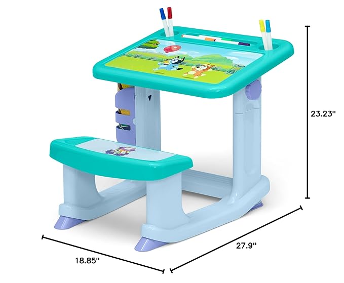 Bluey Draw and Play Desk by Delta Children – Includes 10 Markers and Coloring Book, Blue