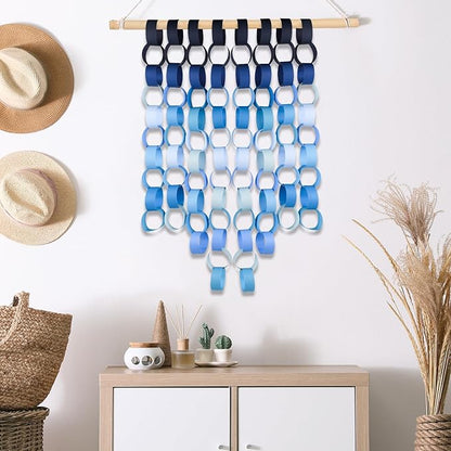 CHRORINE 600Pcs Colorful Paper Chains Strips for Birthday Party Decorations DIY Crafts Supplies (Blue, 1 x 7.08 inches)