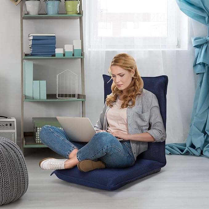 S AFSTAR Adjustable Floor Chair, Cushioned Lounger Recliner with 6-Position Comfortable Back Support & Thick Padded, Lazy Sofa Floor Gaming Chair, Floor Seat for Gaming Reading Meditation (Navy)