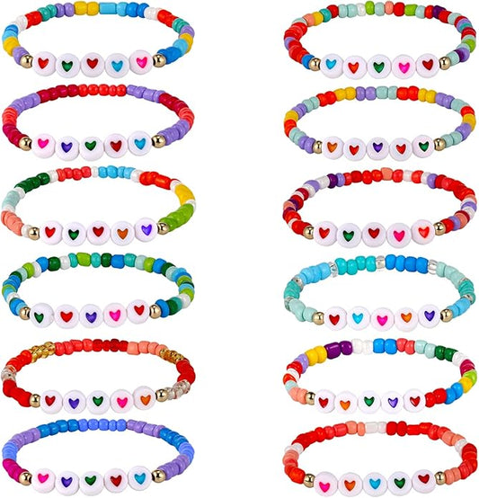 Bonuci 12 Pcs Kids Motivational Friendship Bracelets Letter Beads Bracelets for Girls Toddler Bracelets Gifts Bulk for Girls Kids