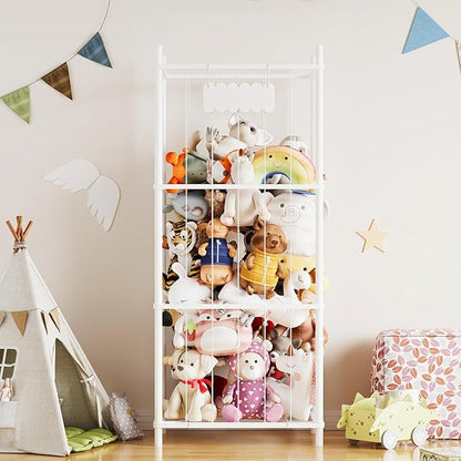 SpaceAid Stuffed Animal Storage Organizer, Wood Animals Zoo Toy Plushies Storage Holder, Large Capacity Plush Toy Cage for Playroom Organization, 22.8" Wide, White