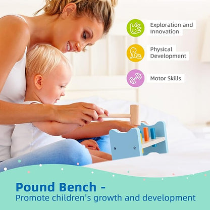 TOOKYLAND Montessori Toys for 1 Year Old, 8 in 1 Learning Educational Set Wooden Toys (Includes Stacking Cups, 3-in-1 Educational Box, Pound Bench, Shape Puzzle and More)