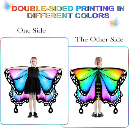 Butterfly Wings For Girls, Double-Sided Fairy Wings, Halloween Costumes for Kids, 3PCS Butterfly Cape Set.