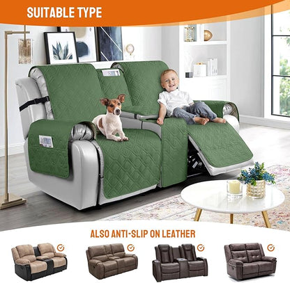 VANSOFY Loveseat Recliner Cover with Console 100% Waterproof Sofa Slipcovers Non-Slip Reclining Couch Cover Split Sofa Covers Furniture Protector for Pets, Dogs(Vine Green)