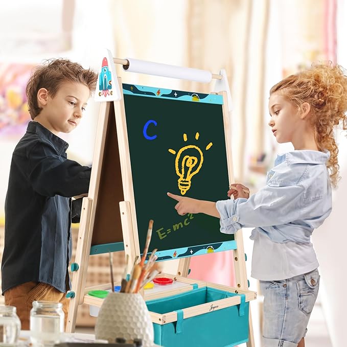 Joyooss Art Easel for Kids, Double Sided Wooden with 98+ Accessories Kids Easel Drawing Board with Magnetic Chalkboard, Dry Erase White Board & Paper Roll Paint Art Easel for Kids Age 2-4 4-8 9-12
