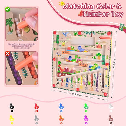 Magnetic Color and Number Maze, Montessori Toys for 3+ Year Old, Wooden Puzzle Board, Educational Matching Toy for Boys and Girls