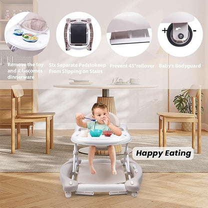 Boyro Baby Baby Walker, 5-in-1 Baby Walkers for Boys and Girls 6-12 Months with Bouncer, Removable Footrest, Feeding Tray & Music, Foldable & Adjustable Activity Walker for 6-18 Months Toddler Infant