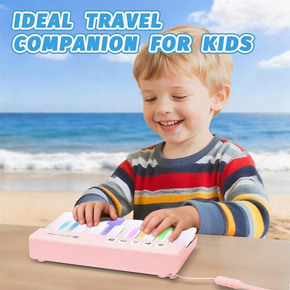 Mini Keyboard Piano Toy, Portable Light Up Pocket Piano for Toddlers Kids (Pink)
