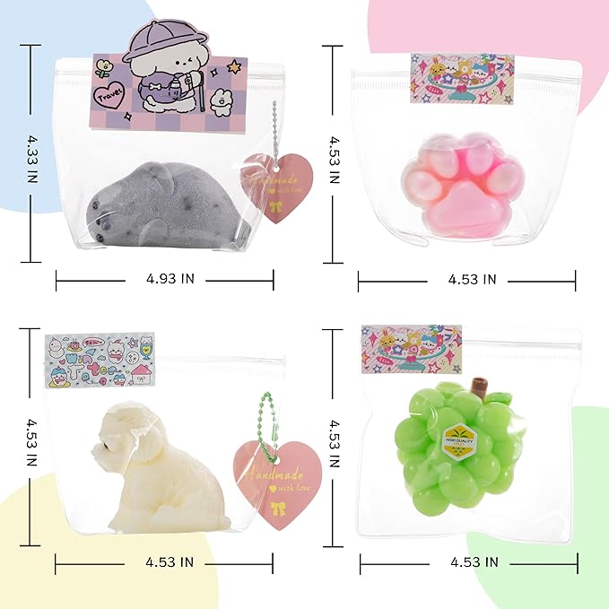 taba Silicone Squishy Animal,Handmade taba Cute Squishy-Puppy, Seal, Cat Paw & Grape（4pcs）