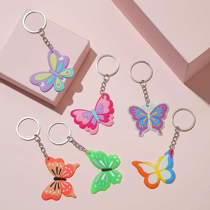 96 Pcs Butterfly Party Favors for Girls Fairy Birthday Party Supplies with Butterfly Silicone Bracelets, Slap Wristbands, Keychains, Tattoos Stickers and Stickers for Kids Decoration Gifts