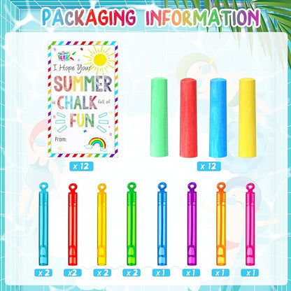36 Pcs End of Year Student Gifts 12 Sidewalk Chalk 12 Mini Bubble Wands Gift 12 Chalk Full of Fun Blessing Card for Party Supplies Classroom Kids Kindergarten Graduation(Circular Style)