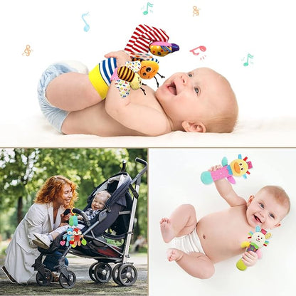 BLOOBLOOMAX Baby Hanging Rattle, Wrist Rattles Foot Finder Rattle Sock, Hand and Feet Rattle Toy, Newborn Present Baby Shower Birthday Gift Set for0 3 6 9 12 24 to 36 Months Babies(12 E)