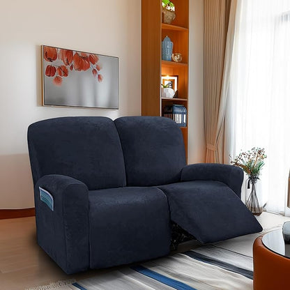 NORTHERN BROTHERS Stretchy Recliner Chair Covers, Velvet Recliner Covers, Lazy Boy Chair Cover (Dark Blue, loveseat)