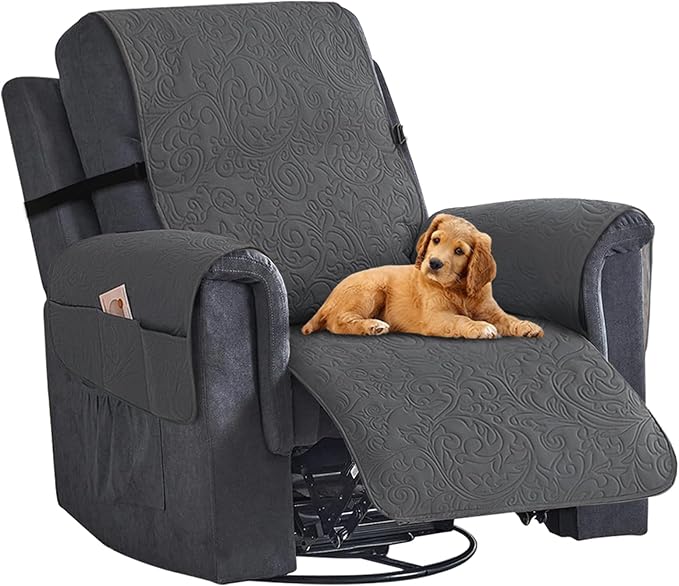 Waterproof Recliner Chair Couch Cover, Anti Slip Recliner Chair Sofa Covers with Elastic Bands,Furniture Protector for Kids, Pets, Dog and Cat (1 Cushion Loveseat, Dark Gray)