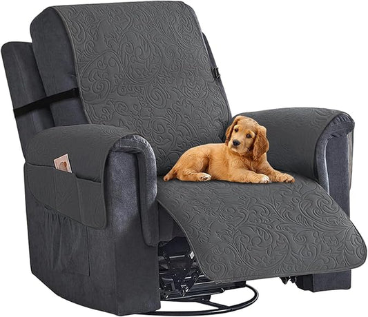 Waterproof Recliner Chair Couch Cover, Anti Slip Recliner Chair Sofa Covers with Elastic Bands,Furniture Protector for Kids, Pets, Dog and Cat (1 Cushion Loveseat, Dark Gray)