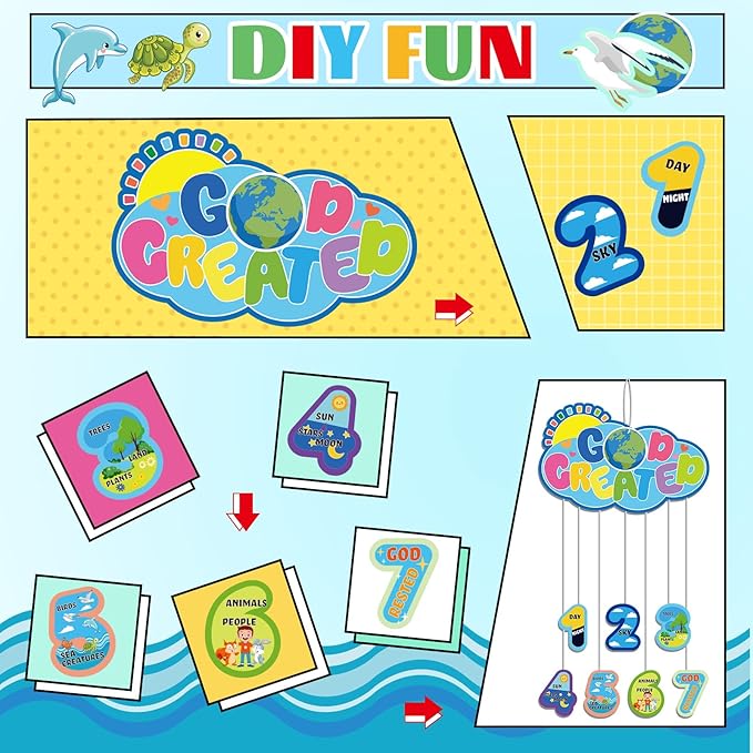 Liliful Bible Crafts for Kids - 24pcs 7 Days of Creation Art Craft Kit - Religious DIY Crafts for Sunday School, Toddler, Preschooler Fun Activities - Safe and Quality Paper Material