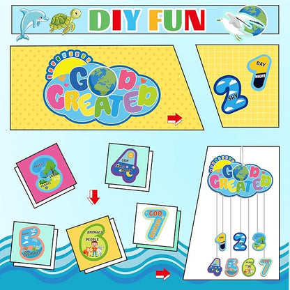 Liliful Bible Crafts for Kids - 24pcs 7 Days of Creation Art Craft Kit - Religious DIY Crafts for Sunday School, Toddler, Preschooler Fun Activities - Safe and Quality Paper Material