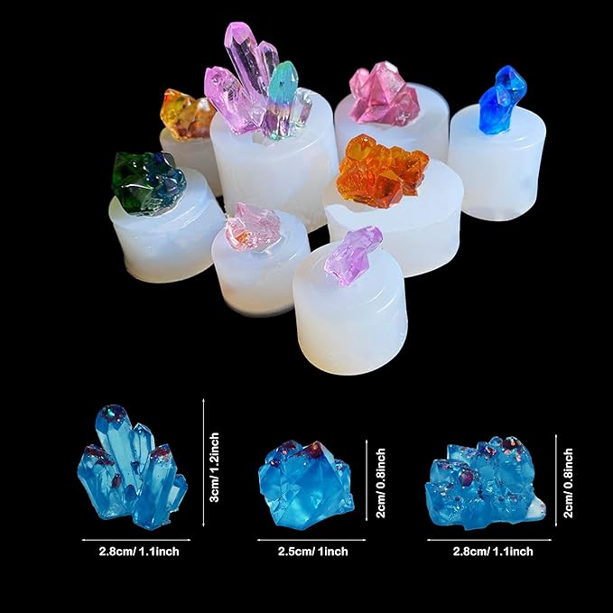 Woohome 24PCS Iceberg Crystal Resin Silicone Mold Set Include 8PCS Resin Crystal Silicone Molds 10 PCS Strip Resin Molds, 4 Color Fine Glitter for Resin Tray Decoration, Home Decoration