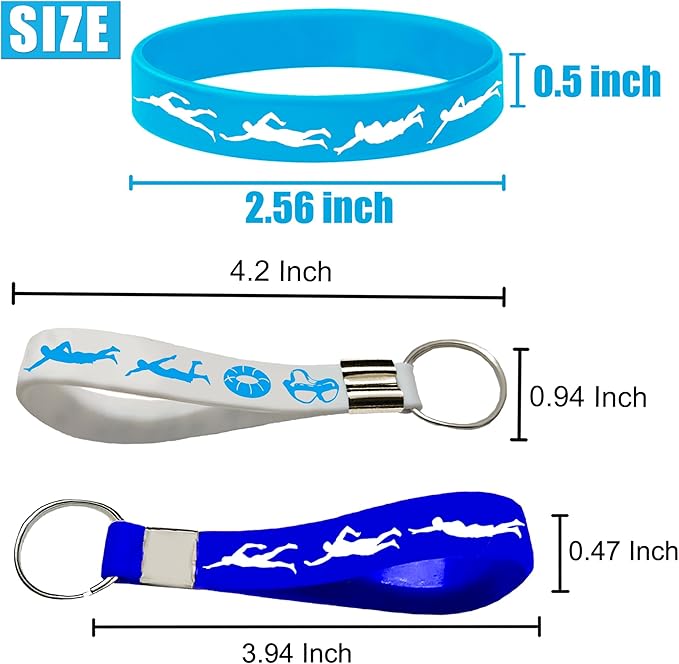 24PCS Swimming Rubber Bracelets Keychains Party Favors-Sport Themed Silicone Bracelets Party Supplies Swimming Action Themed Birthday Baby Shower Party Decorations