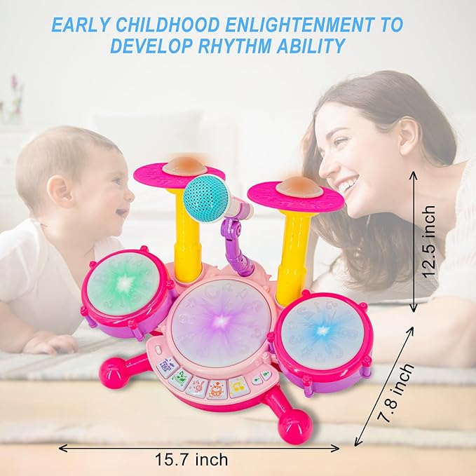 Pink Drum Set for Girls – Toddler Musical Instrument Kit