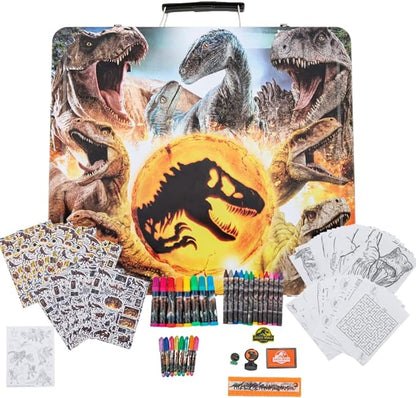 Innovative Designs Jurassic World Deluxe Activity Set for Kids with Carrying Tin, Coloring Sheets, Stickers, & Art Supplies, 500+ Pieces