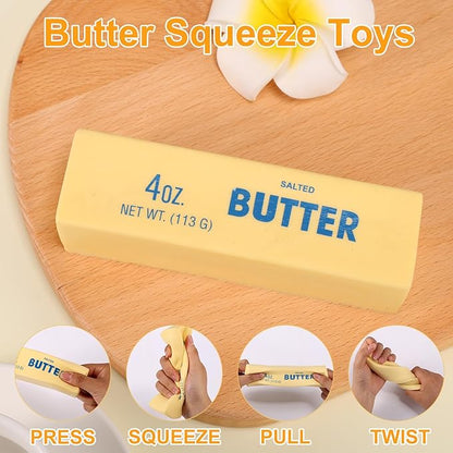 Lyreh 1pcs Squeeze Butter Squishy Toy, PU Material Butter Stick Slow Rising Squeeze Food Fidget Toy for Office School (Light Yellow)